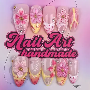 Y2K Style Almond Shape Handmade Nail Art Set, 4 Sizes XS-S-M-L, Blueberry Polka Dot French Design, Perfect Gift for Girls, Rhinestones