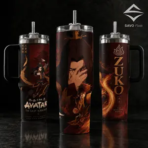 Avatar The Last Airbender Zuko Tumbler 20oz 40oz Handle Straw Stainless Steel Insulated Travel Mug Fire Nation Prince Zuko Fan Art ATLA Merchandise Hot Cold Water Bottle Banished Prince Anime Gift Cup