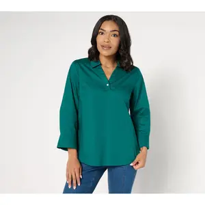 Denim & Co. Signature Regular Poplin Tunic w/ Rhinestone