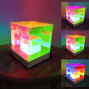 3D Art Pyramid Acrylic Lamp, USB Powered Version Color Changing Touch Lamp, Rechargeable Colorful Modern Night Light for Bedroom Living Room