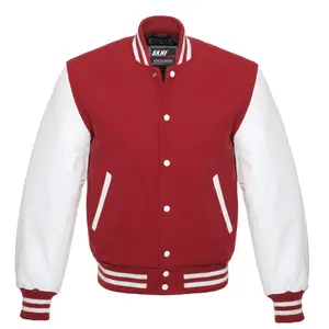 Letterman Varsity Jacket Wool & Real Leather Cardinal/White Collar Cotton