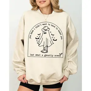 Ghostly Scene, Cute Ghost, Skeleton, Witch, Skull, Spooky, Aesthetic, Meme, Halloween, Costume Sweatshirt