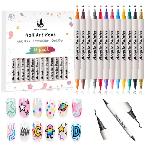 MAGIC ARMOR 24-Color Nail Art Pen Set, Quick-Drying Acrylic Paint Markers for DIY Nail Designs, French Tips, Home & Salon Manicure
