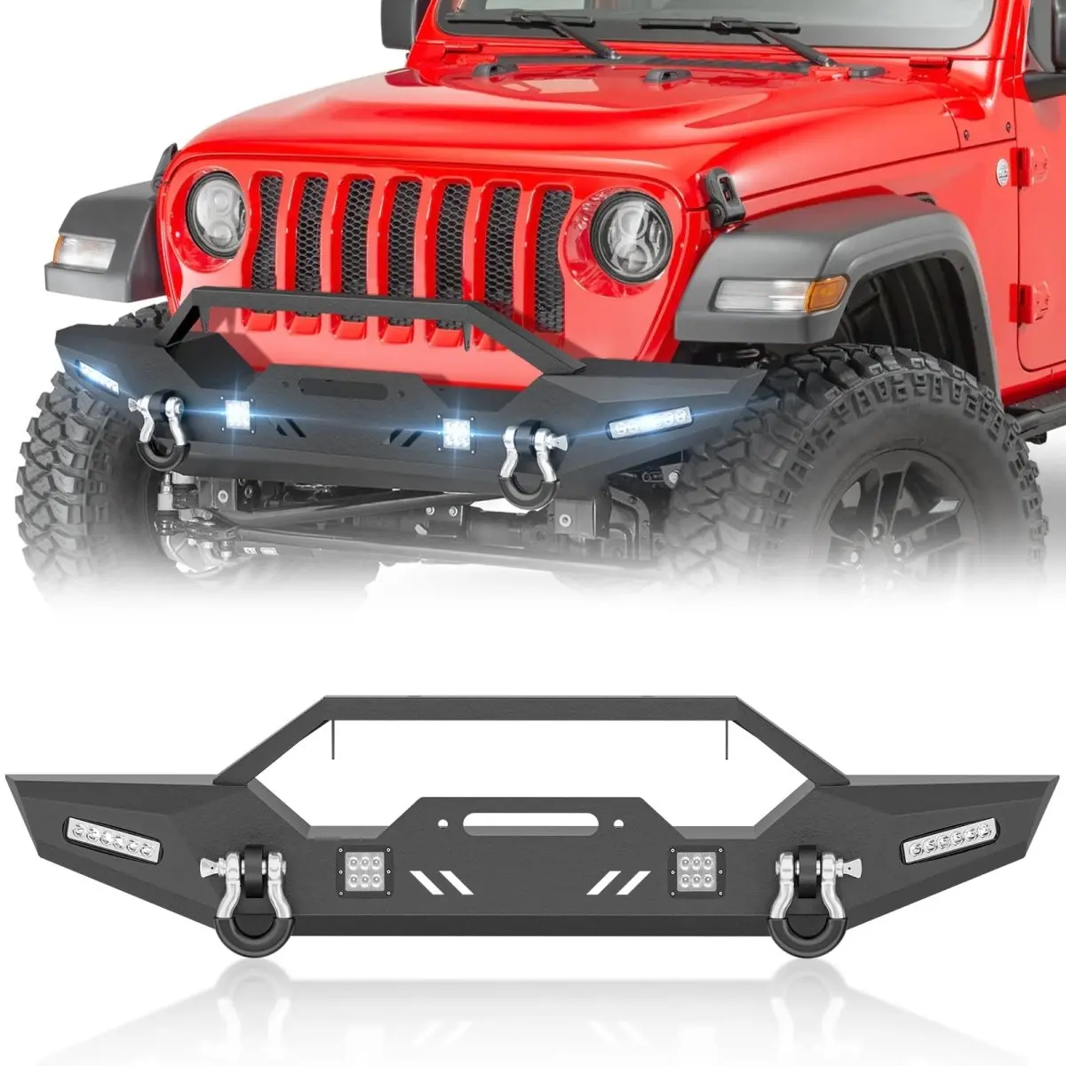 Yzona Full Replacement Front Bumper for 2018-2025 Jeep Wrangler JL JLU, Bolt-On Off Road Accessory with Light Mounting & Winch Plate, Easy to Install with Installation Instructions, Complete Accessories & Lifetime Customer Service, Off Road Accessories, O