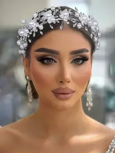 Silver Color Pearl Rhinestone Hairband, Elegant Women's Fashion Accessory, Daily Wear Headpiece, Stylish Ladies' Jewelry Gift