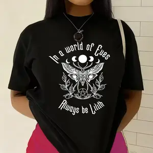In A World Of Eves Always Be Lilith" Moth Graphic T-Shirt, Occult Feminist Casual Tee, Gothic Witchy Top