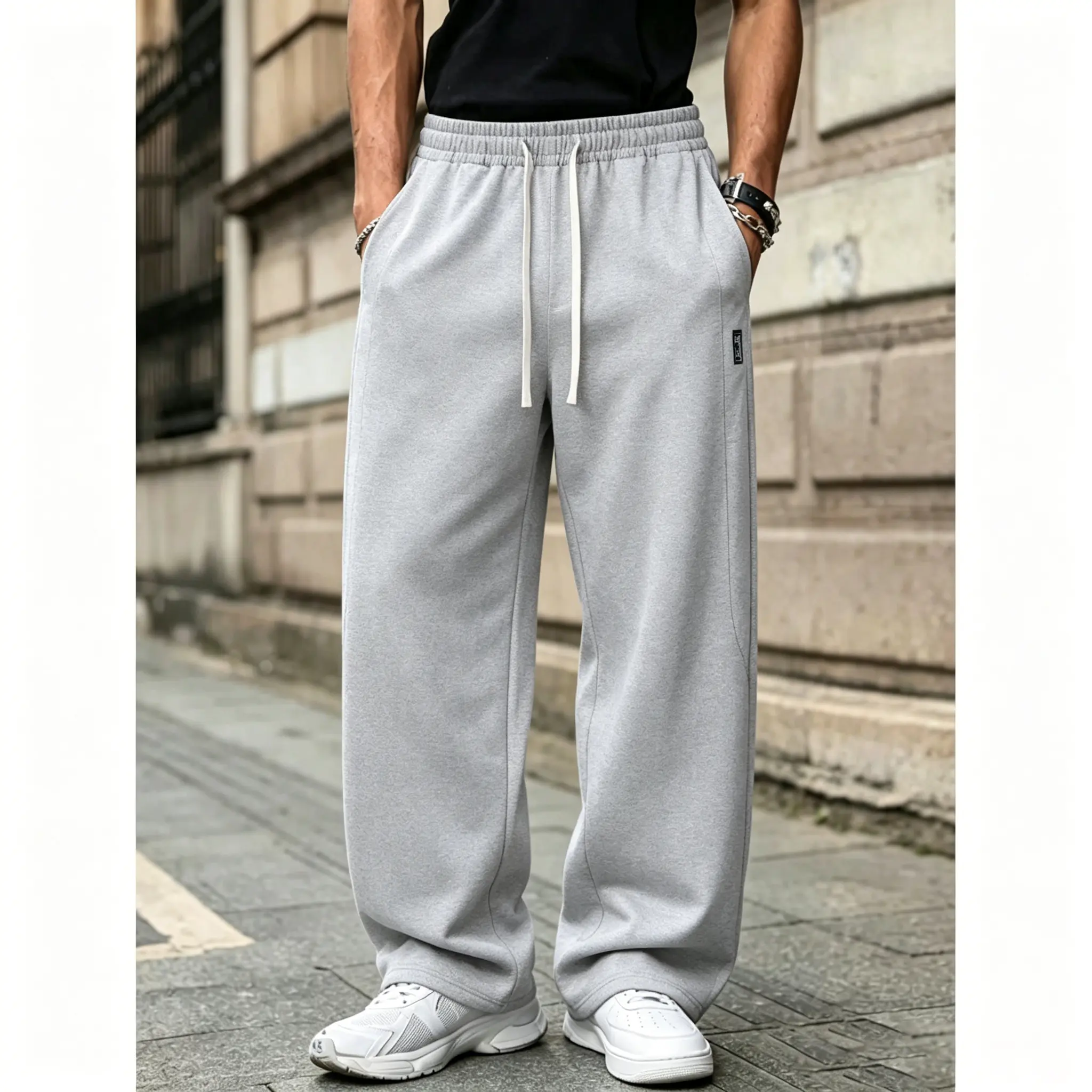 Unisex Straight Leg Athletic Pants, Solid-Color Loose-Fit Casual Wear for All-Season Street Style, Sports, and Commuting, Comfy Style Men's Pants, Classic Men's Pants