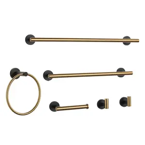 WOWOW 6-Piece Wall Mount Bath Hardware Set with Towel Ring Toilet Paper Holder Towel Hook and Towel Bar in Black and Gold