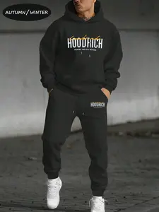Men’s Autumn-Winter Hoodrich "From Nothing To Something" Tracksuit, Black, Tracksuit Sets, Tracksuit Sweat Suits. Bold Orange-Accented Logo, Warm Edgy Streetwear. Perfect for Casual Daily & Trendy Urban Outfits.