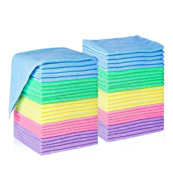 Microfiber Cleaning Cloths - 50-Pack, 12x12 in Soft Bulk Towels, 5 Assorted Colors, Super Absorbent Reusable Rags for Car, Home Cleaning Supplies