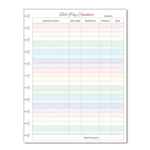 Colorful Bill Pay Checklist for 11 Disc Letter Size Planners (8.5'' x 11'') Budget Refills