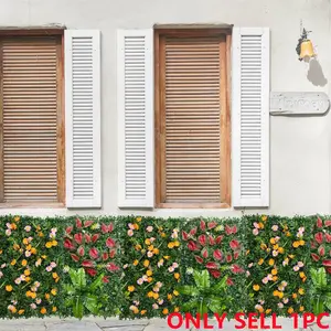 Artificial Grass Panel, Faux Grass Privacy Fence Screen, Flower Plant Decorative Fence for Indoor Outdoor Garden Yard Wedding Decoration