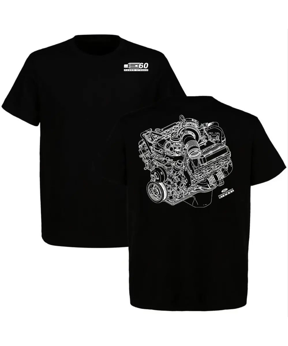Men's 6.4 Powerstroke Blueprint Graphic T-Shirt, 2-Sided Athletic Short Sleeve Top, Breathable 100% Cotton Base Layer for Car Enthusiasts, Menswear, Basic, Shortsleeve, Tshirt, Ribbed, Casual, Classic, Round Neck, Double Stitched, Us Sizes, Clothes, Bluep