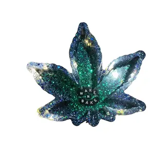 Handmade Resin Light Up Wake N Bake Leaf Ashtray with Matching Grinder - Lighter Design for Versatile Use Ornaments