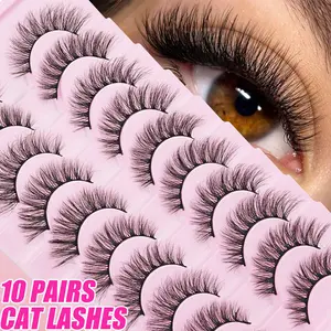 10 Pairs Natural Look False Eyelashes Lightweight Fluffy Soft Faux Mink Eyelashes Makeup Extensions Reusable