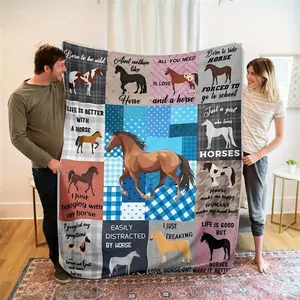 Charming Horse - Lover Patchwork Blanket with Humorous Horse Sayings & Vibrant Designs