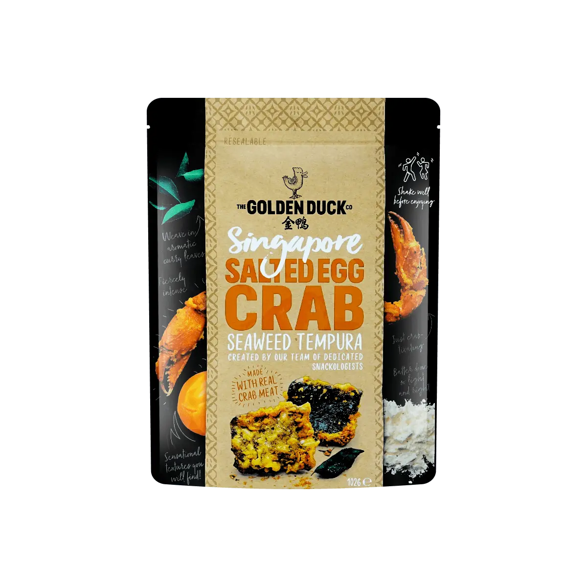 Golden Duck Singapore Salted Egg Crab Seaweed Tempura Crisps 92g - Viral Snack Sensation