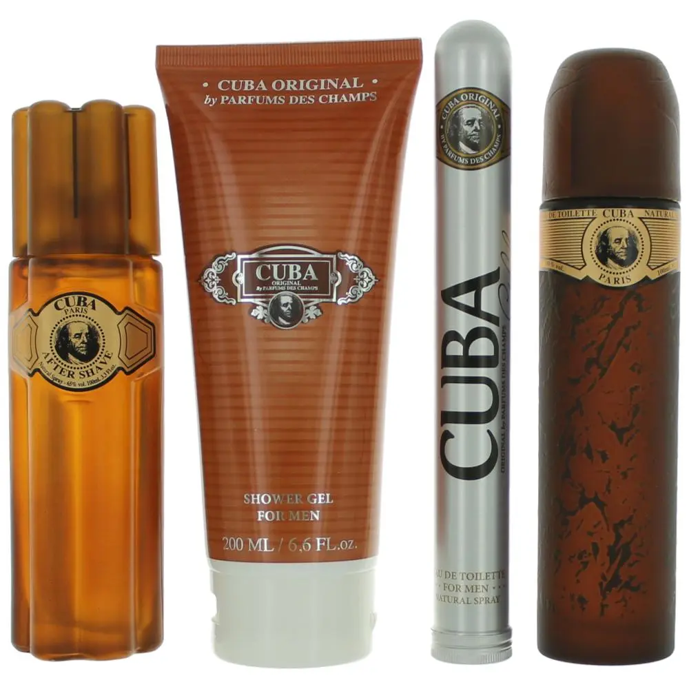 Cuba Gold by Cuba for Men - 4 Pc Gift Set 3.3oz EDT Spray, 1.17oz EDT Spray, 3.3oz After Shave, 6.7oz Shower Gel
