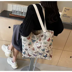 Canvas Shoulder Bag for Women Floral Design  Bag with Zipper Reusable for Shopping Travel Vacation
