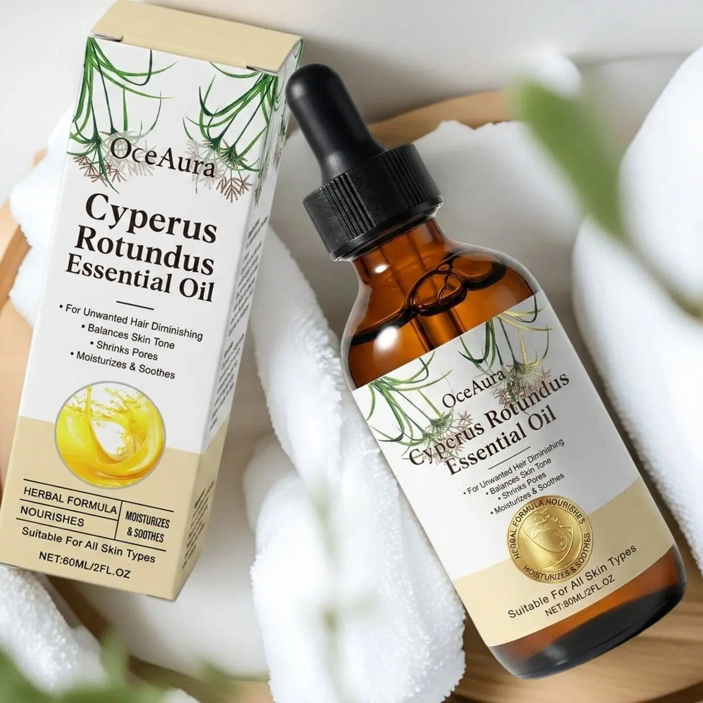 Rotundus Oil Oceaura Cyperus Rotundus Essential Oil for Natural Permanent Hair Reduction with Natural Aconite Root & Melaleuca Leaf, Gentle Skin Care, Moisturizing Hydrating Daily Use, Flammable Liquid-Free Formula, Moisturizer