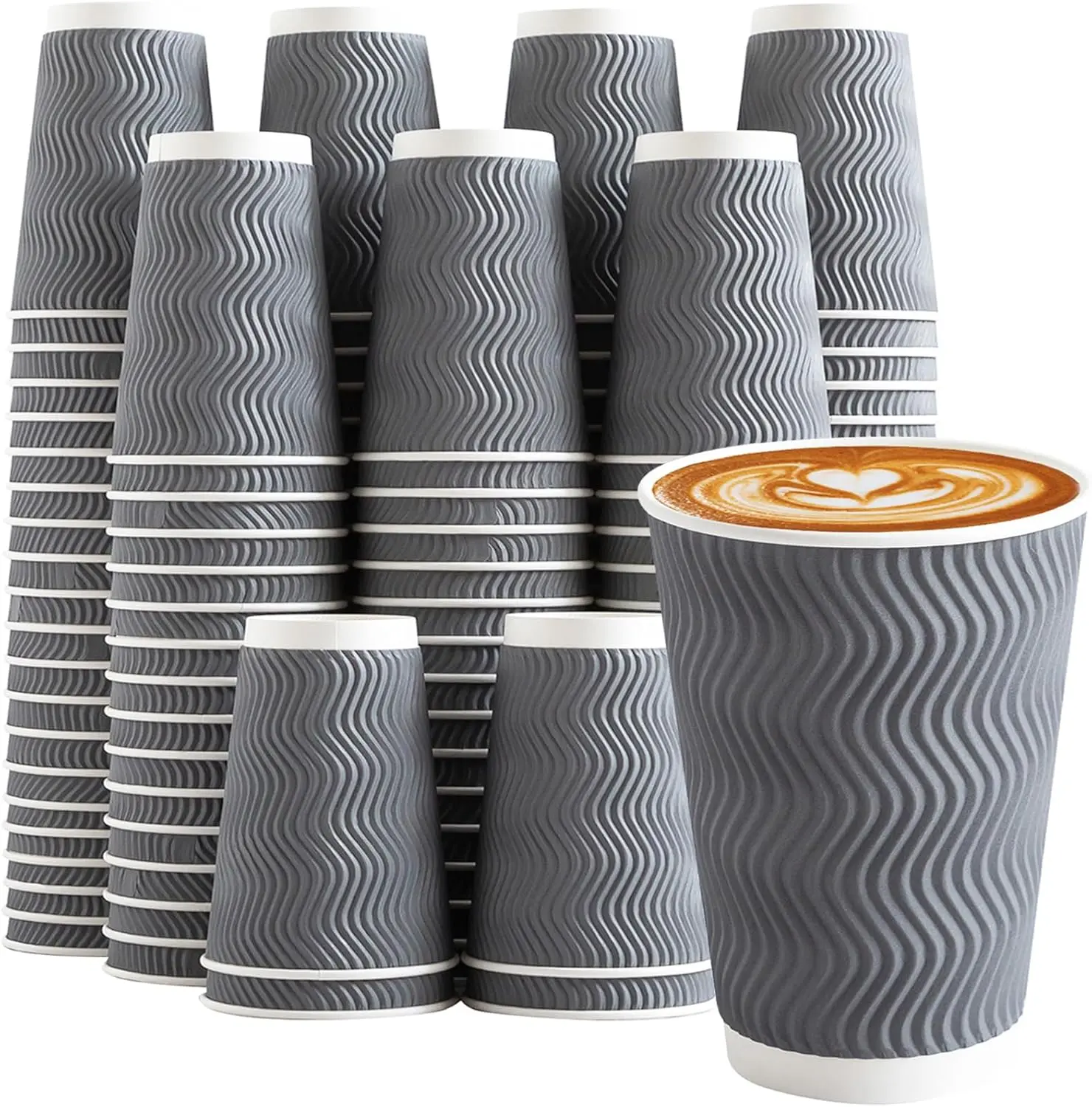 Clawsoff 120 Pack 12 oz Coffee Cups Disposable Insulated Paper Cup Gray | Premium Sturdy Ripple Wall, Ideal For Hot Beverage or Cold Drinks , Office, Home, Cafe, Party, Travel Daily Use