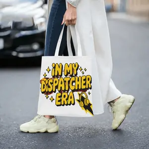 TrendyIn My Dispatcher Era Printed Canvas Tote Bag for Women Fashion Large Capacity Shoulder Bag Casual Versatile Shopping Bag Student Commuter Daily Use Handbag Durable Eco Friendly