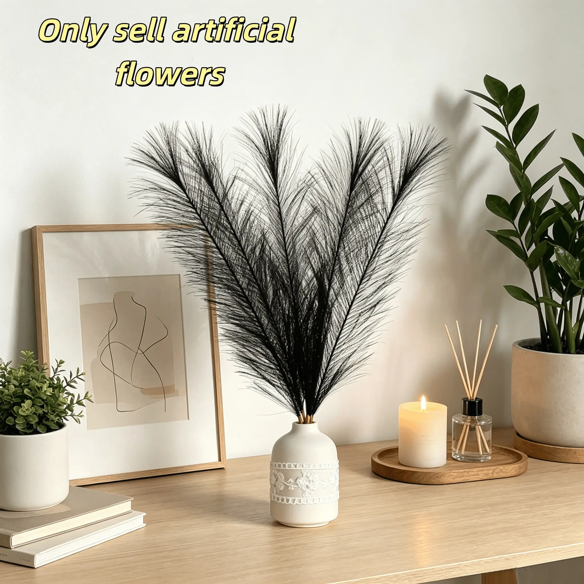 5pcs Pampas Artificial Reed Decor, Faux Pampas Grass, Simple Simulated Window Decoration, Wedding Party Setup, Cafe Floral Arrangement, Artificial Flower Arrangements, Plant, Elegant Artificial Plants, Artificial Fake Plants