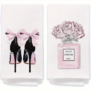 Elegant Pink Bathroom Accessory Set - Decorative Hand Towels With Bow Design & Floral Accents Lightweight Polyester-Nylon Blend Modern Style 2pcs Ideal For Washroom Decor & Easter Gift 23.6x15.7 Inches Modern Humorous Bathroom & Kitchen Decor