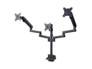 Startech 3MP2AGMONITORAR Desk Mount Triple Monitor Arm for Up To Three 27 in. Screens, Tool-Less Arm Adjustments, C-Clamp-Grommet Mount, Mechanical Spring Arm - Black
