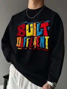 Men's Built Different Graffiti Print Round Neck T-Shirt, Streetwear Style Casual Party Wear, City, Trendy Clothing