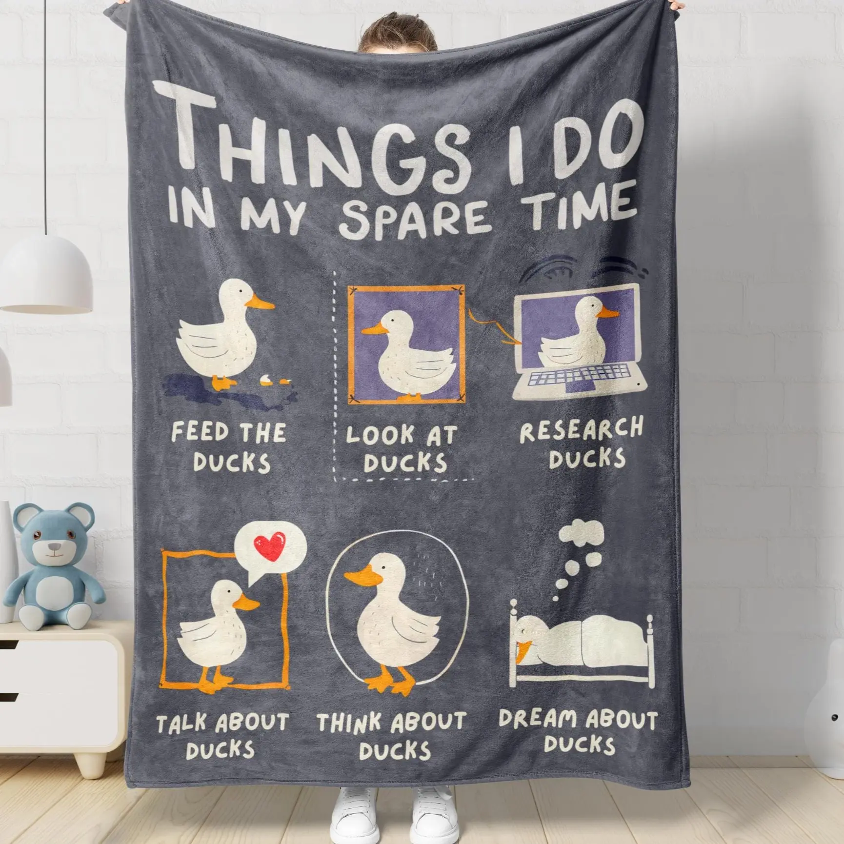 Funny Ducks Blanket Duck Lover Gift for Him or Her, Hilarious Duck Mom Gift, Farm Animals Obsessed Farmhouse Duck Theme Blanket