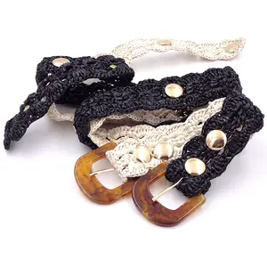 Hand-woven belt, fresh and sweet ethnic style decorative accessories, resin pin buckle PP grass jeans belt