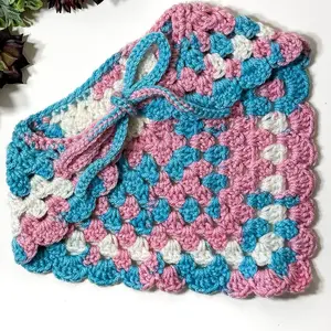 Handmade Pink and Blue Crochet Bandana and Head Kerchief Scarf