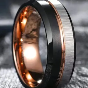 Men’s Matte Black 8mm Ring & Classic Gold Band – Stylish Groove Design, Durable Jewelry Gift for Parties & Anniversary