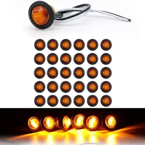 Amber 3 LED Mini Round Trailer Lights 3/4 Inch 12V DC Waterproof For Trucks Lorry Boat Pickup Bus Caravan RV Side Marker Clearance Signal