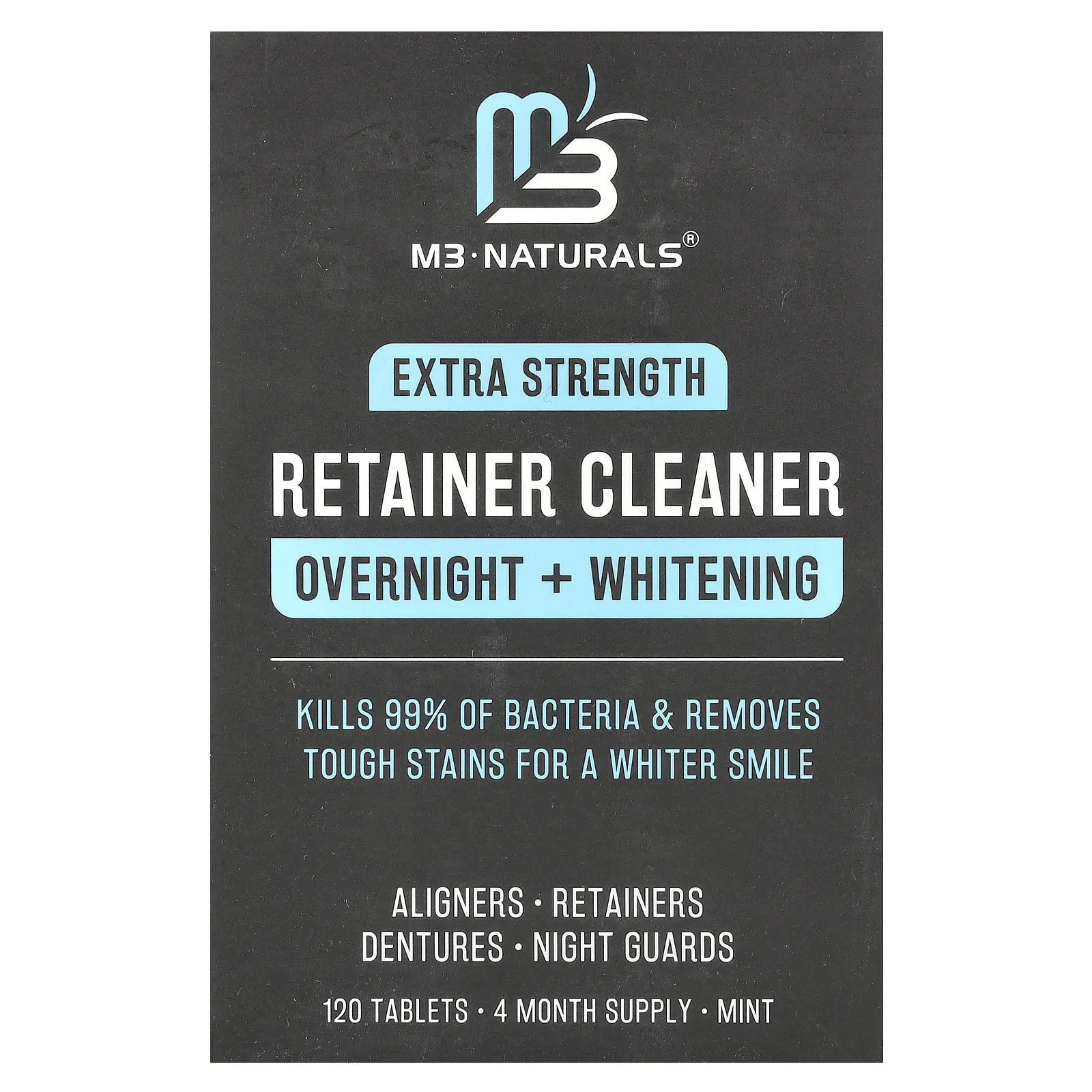 M3 Retainer Cleaner, Overnight + Whitening, Mint, 120 Tablets | HSA/FSA Eligible