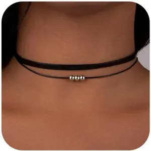 Black Necklaces for Women, Adjustable Layered Velvet Leather Lace Collar Necklace, Goth Jewelry Gifts.