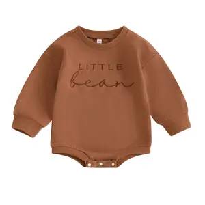 Babamoon Baby Girl Boy Sweatshirt Romper Fall Winter Clothes Outfits Little Bean Embroidery Long Sleeve Crew Neck Bodysuit Newborn Playsuit