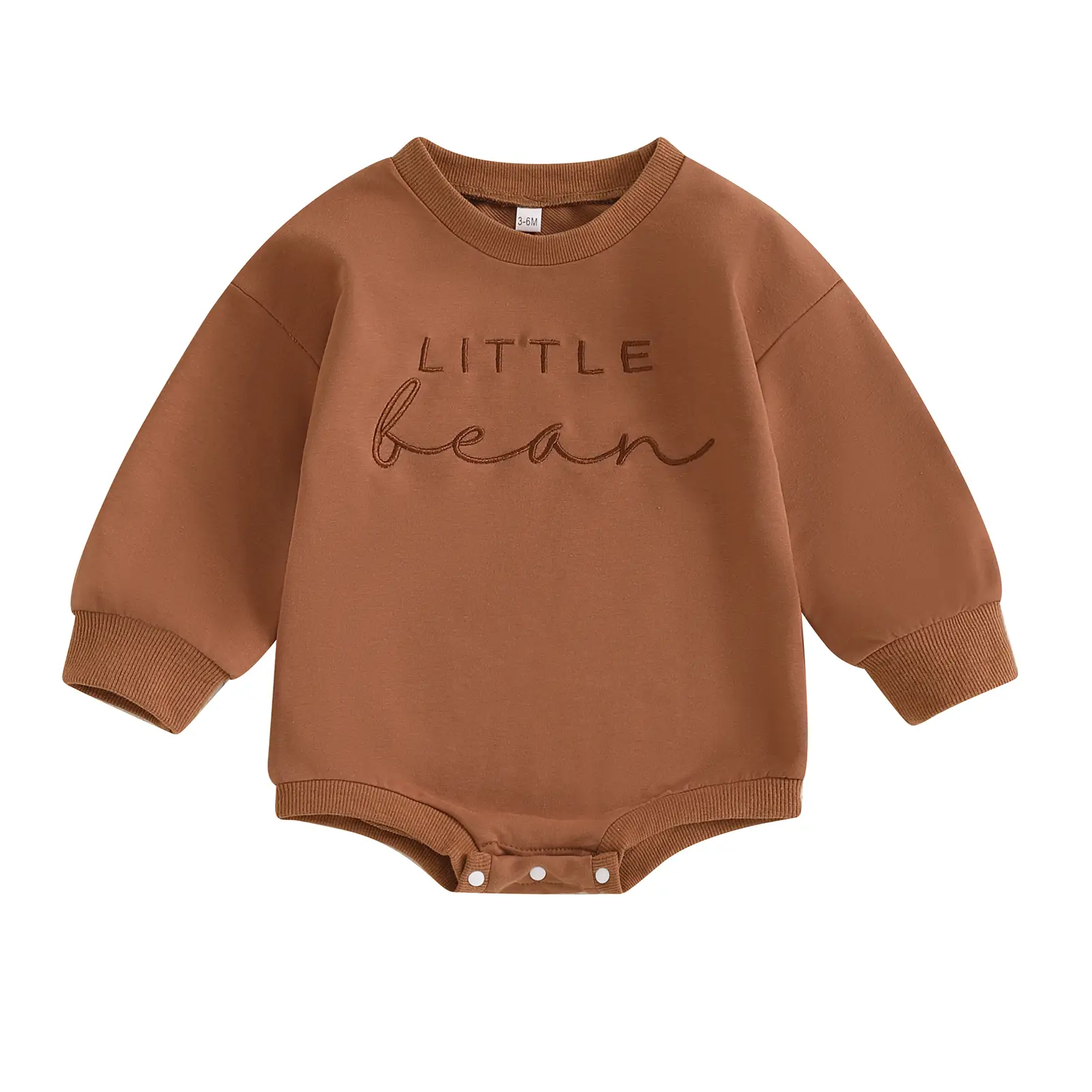 Baby Girl Boy Sweatshirt Romper Fall Winter Clothes OutfitsLittle Bean Letter Embroidery Long Sleeve Crew Neck Bodysuit Newborn Playsuit