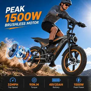 Adult Electric Bike - 1500W Peak Power, 32MPH Max Speed, 48V 20Ah Battery, 50+ Mi Range, 20x4.0 Fat Tires, 90N-m Torque, 7-Speed, 450LBS Load Capacity