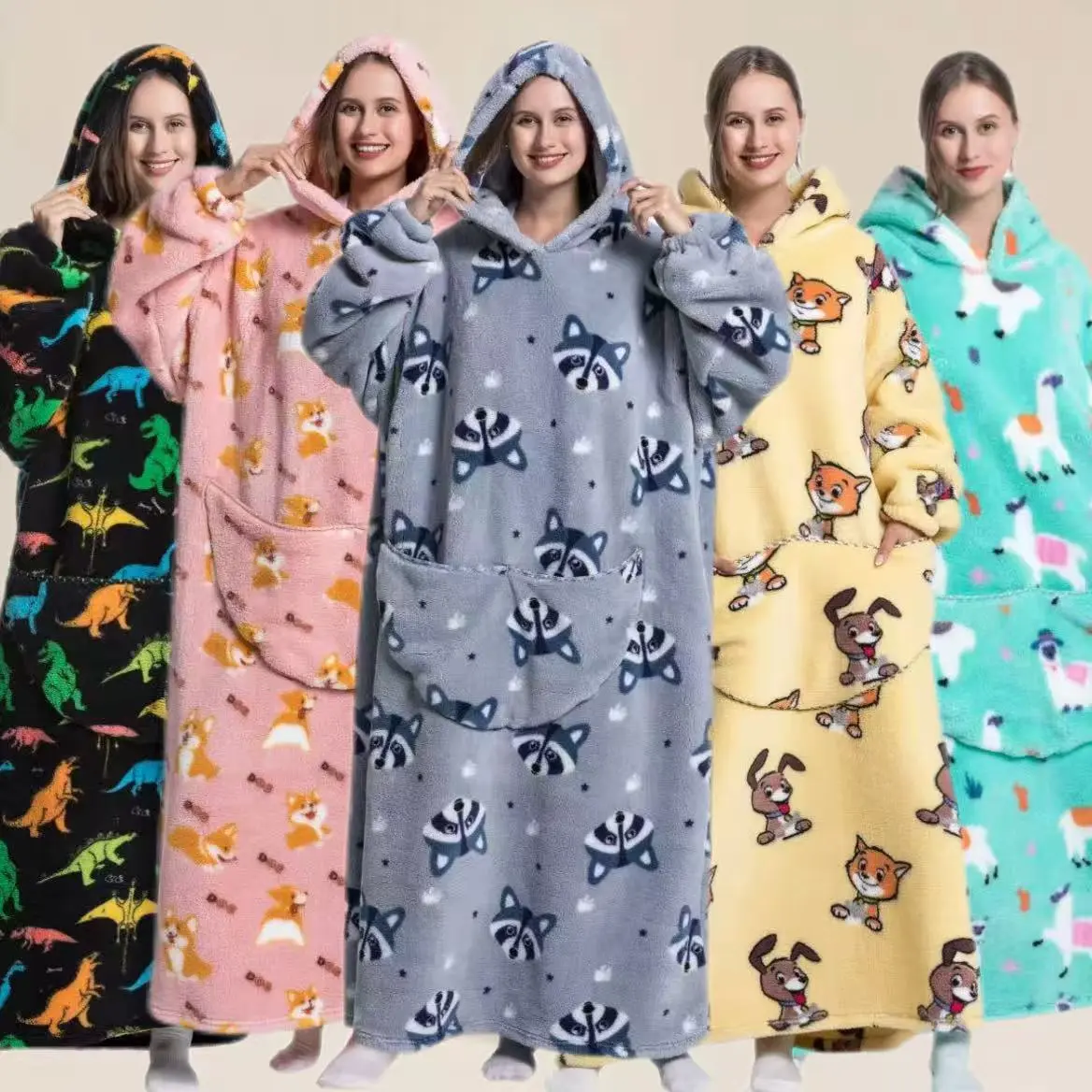 Autumn Winter Corgi Print Cute Elegant Casual Home Long Blanket Oversized Lazy Suit, Hooded Pocket, Soft Comfortable, Animal Blankets, Soft Warm Blanket, Printed Blankets, Cozy Warm Blanket