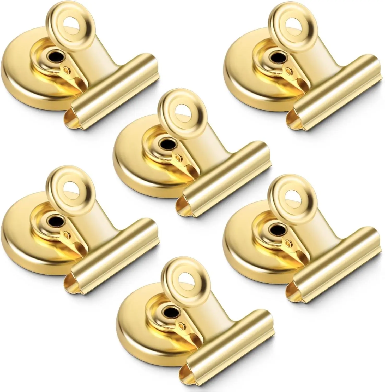 6 Pack Magnetic Clips Heavy Duty Gold Color, Strong Magnetic Clips for Fridge, Refrigerator Magnets, Scratch Free with Clip for Whiteboard, Classroom, Locker, Versatile Applications