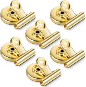 6 Pack Magnetic Clips Heavy Duty, Magnet Clips for Fridge, Refrigerator Magnets, Strong Magnetic Clip,Scratch Free Magnets with Clip for Refrigerator, Whiteboard, Classroom, Locker(Gold)
