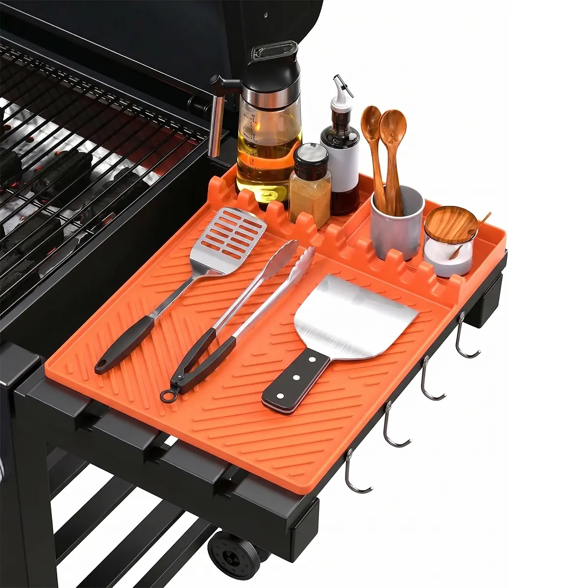 Silicone Grill Mat for Blackstone, BBQ Griddle Tools Mat with Drip Pad, Spatula Mat for Outdoor Kitchen Counter, Gifts for Men, Grilling Accessories