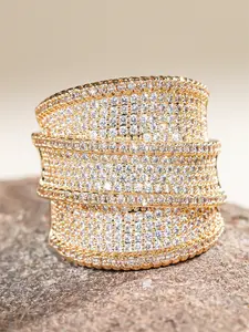 Luxury Artificial Zircon Ring Set, Stackable Rings for Women, Wedding Engagement Anniversary Party Accessory Gift, Copper Chain Casual Style