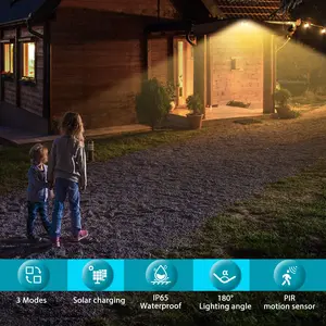 Solar Lights Outdoor, 140LED/3 Modes Motion Sensor Outdoor Lights Solar Powered, Wireless IP65 Waterproof Solar Wall Lights Outdoor Lights, Bright for Backyard Garden Fence Patio Front Door, Warm White
