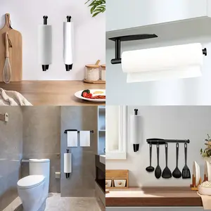 Kitchen Paper Towel Holders |   Self-adhesive or Screw Mounted, Black Wall-mounted  Stainless Steel, Under Cabinet Mount for Kitchens, Counters, Cabinets, Bathrooms, Multi-Scene Suitability, Can Hold Paper Rolls, Cling Film, And Towels.