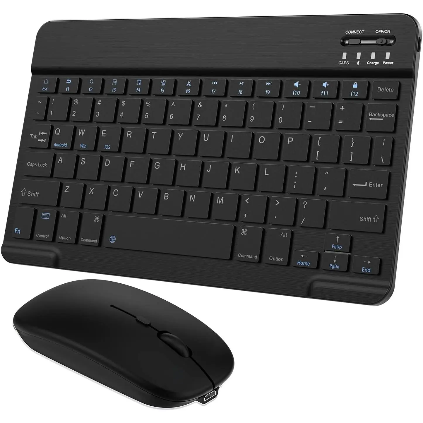Ultra-Slim Adjustable Silent Plastic Bluetooth Keyboard & Mouse Combo with Aluminum Alloy Frame, Hotkeys & Media Keys, Portable Rechargeable Wireless Set for iPad (iOS 13+), Galaxy, Android Tablet, iPhone, Cell Phone (Black, 10.2-13 in) - Ideal for Work,,