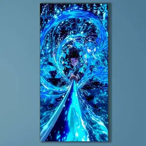5D DIY Round Diamond Painting - Diamond Art Kit Blue Water Flow, Sword-Wielding Character, Energy Explosion Mosaic, Anime Design, Canvas - DIY Decorative Painting, Home Wall Decoration, Suitable for Halloween and Christmas Gifts