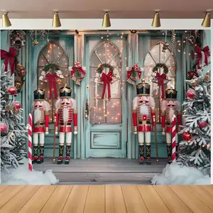 1pc 2D Flat Ft/ft Winter Christmas Background Christmas Tree Christmas wreath Background for Christmas party Decoration Background Christmas Party background Banner Portrait Photography Background Polyester